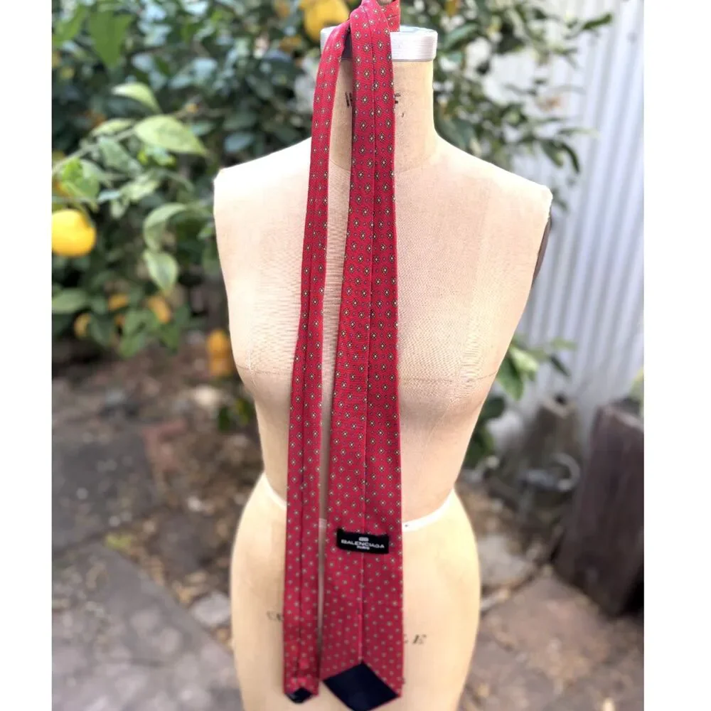 Balenciaga Red Geometric Yellow Blue Diamond 100% Silk Tie Made Italy 3.75